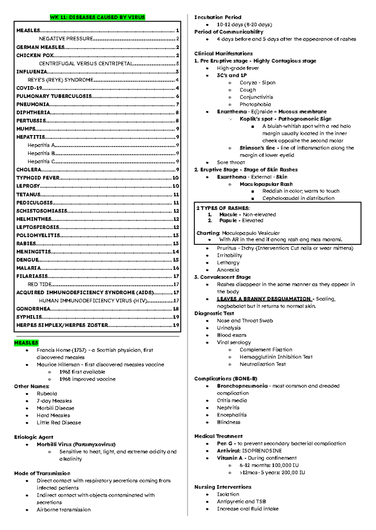 WK 11: Communicable Diseases Overview and Management - Studocu