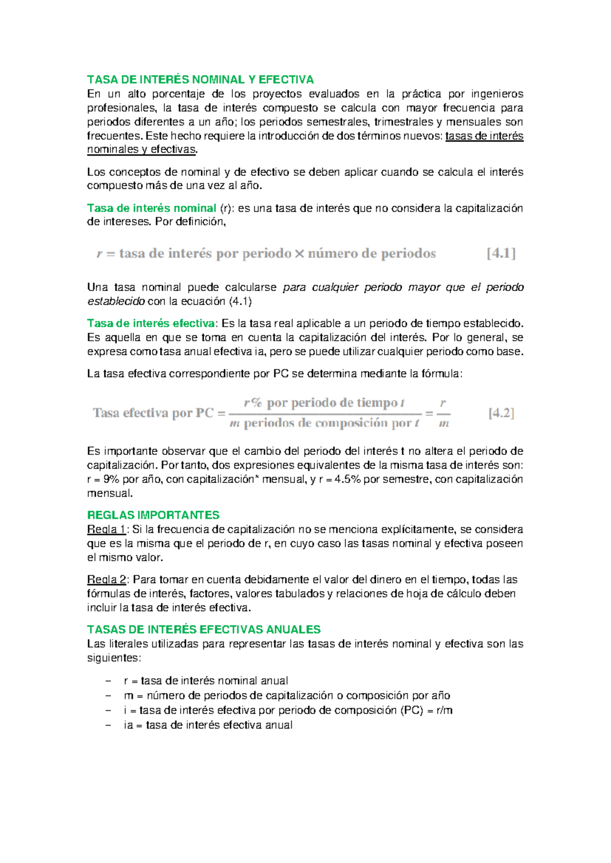 Tasa de Interés: Nominal vs. Efectiva - Conceptos y Fórmulas - Studocu