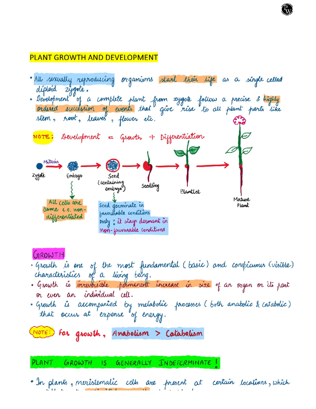 Plant Growth and Development Notes (Course Code: BIO101) - Studocu