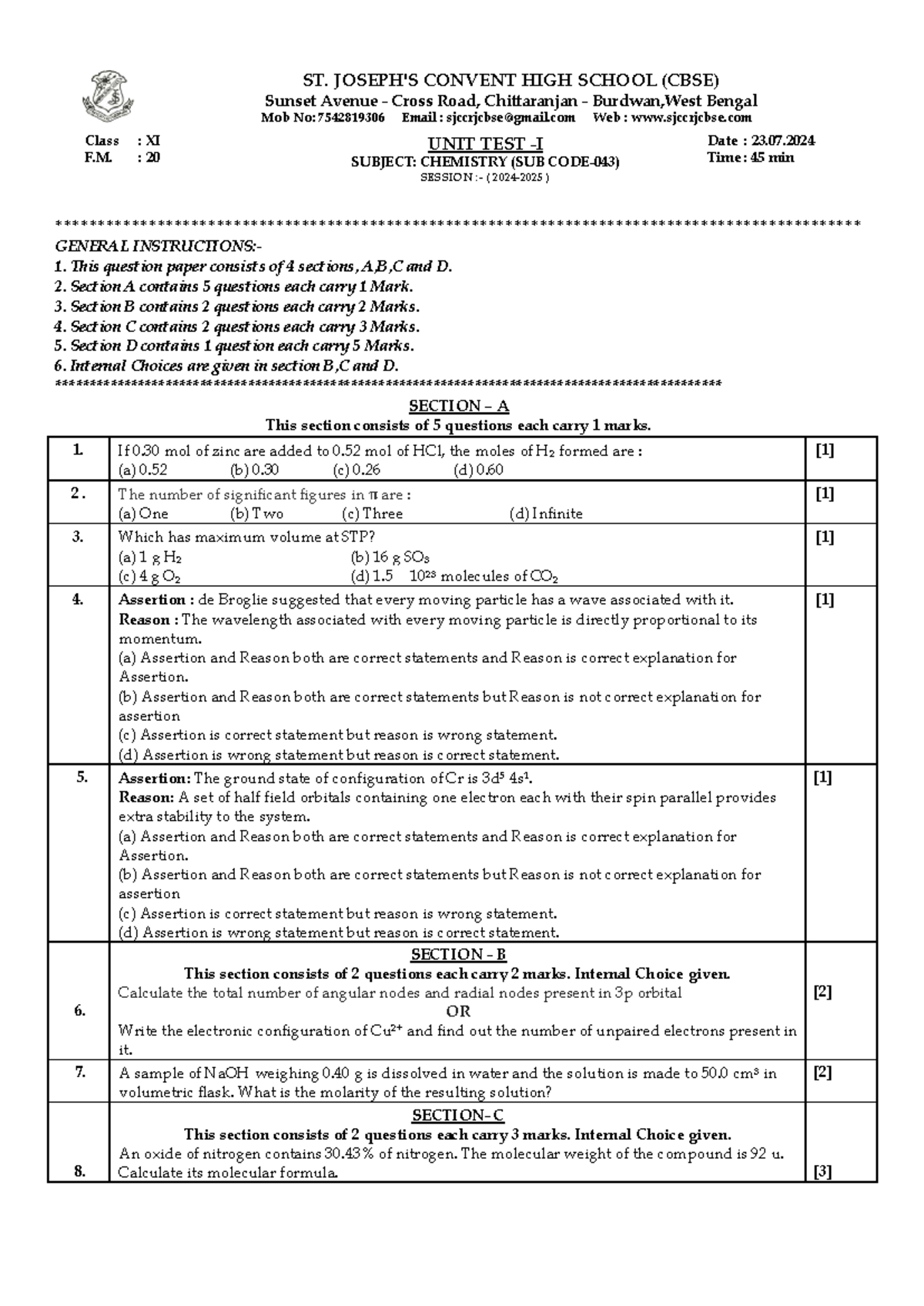Cls 11 Chemistry Unit Test-1 (UT-1) Final Exam Notes - Studocu