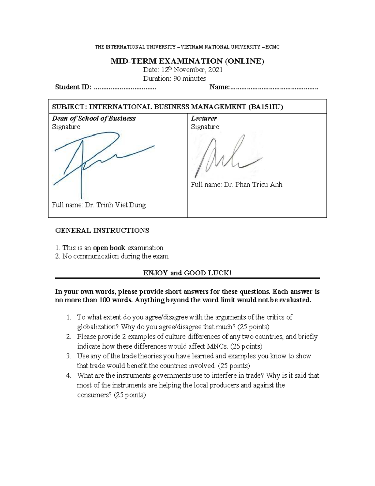 BA151IU International Business Management Midterm Exam Notes - Studocu