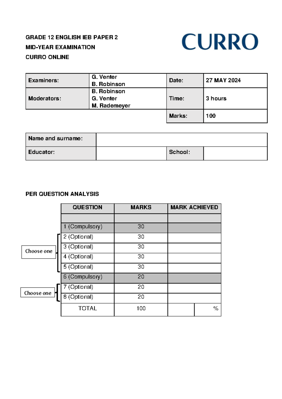 GRADE 12 ENGLISH IEB PAPER 2 EXAMINATION ANALYSIS & ESSAY TOPICS - Studocu