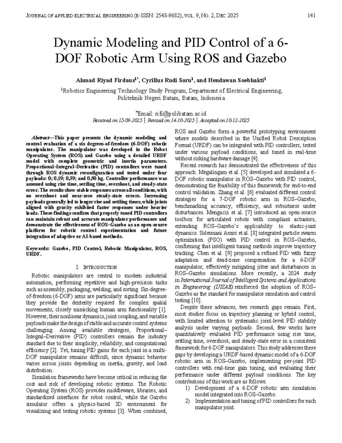 Dynamic Modeling & PID Control of 6DOF Robotic Arm (EE 141) - Studocu