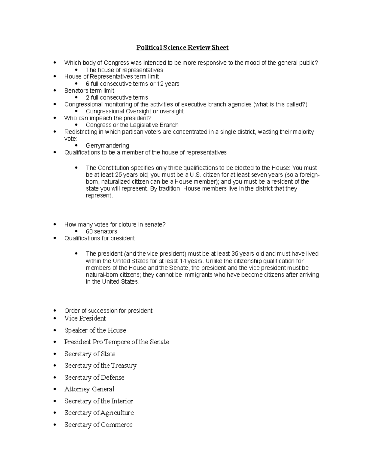 Political Science Review Sheet: Key Concepts and Terms Overview - Studocu