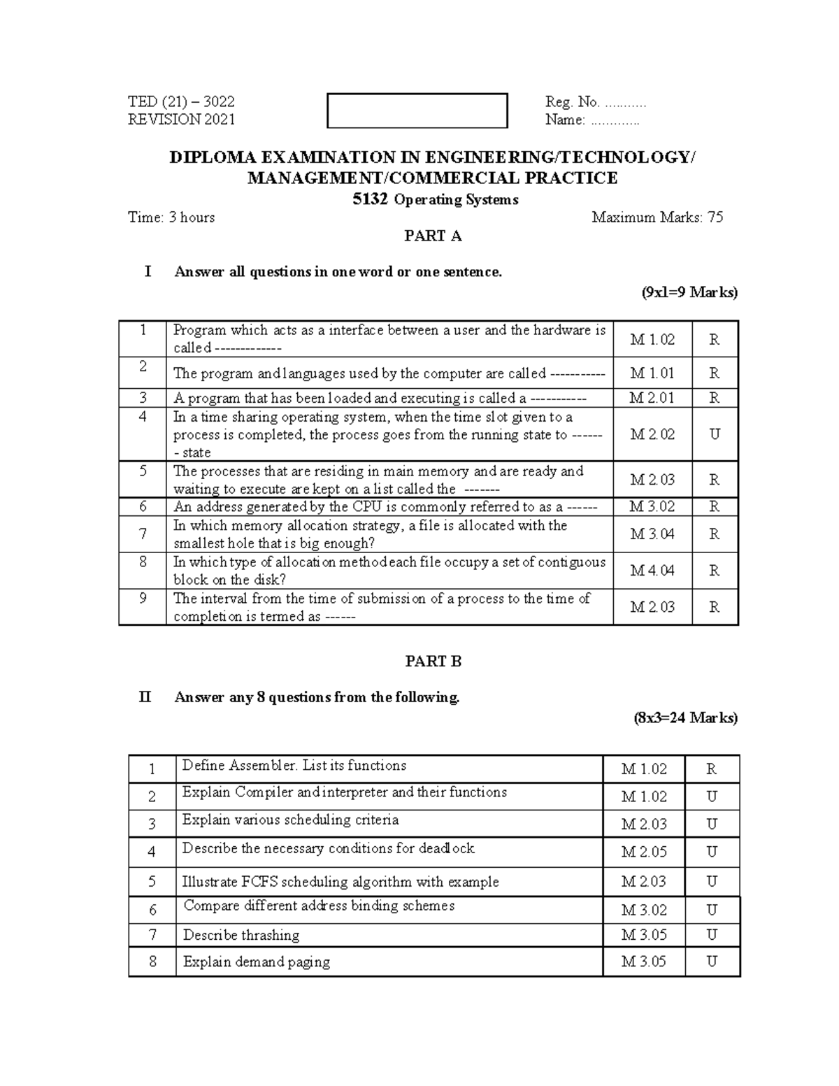 TED (21) 3022 REVISION 2021: Diploma Exam Sample QP 5132 - Operating ...