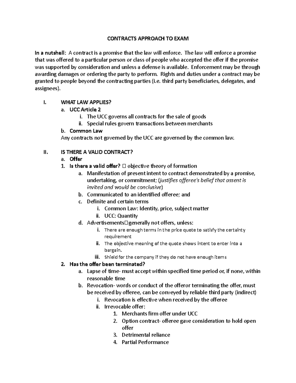 Contracts Approach to Exam: Key Concepts and Principles - Studocu