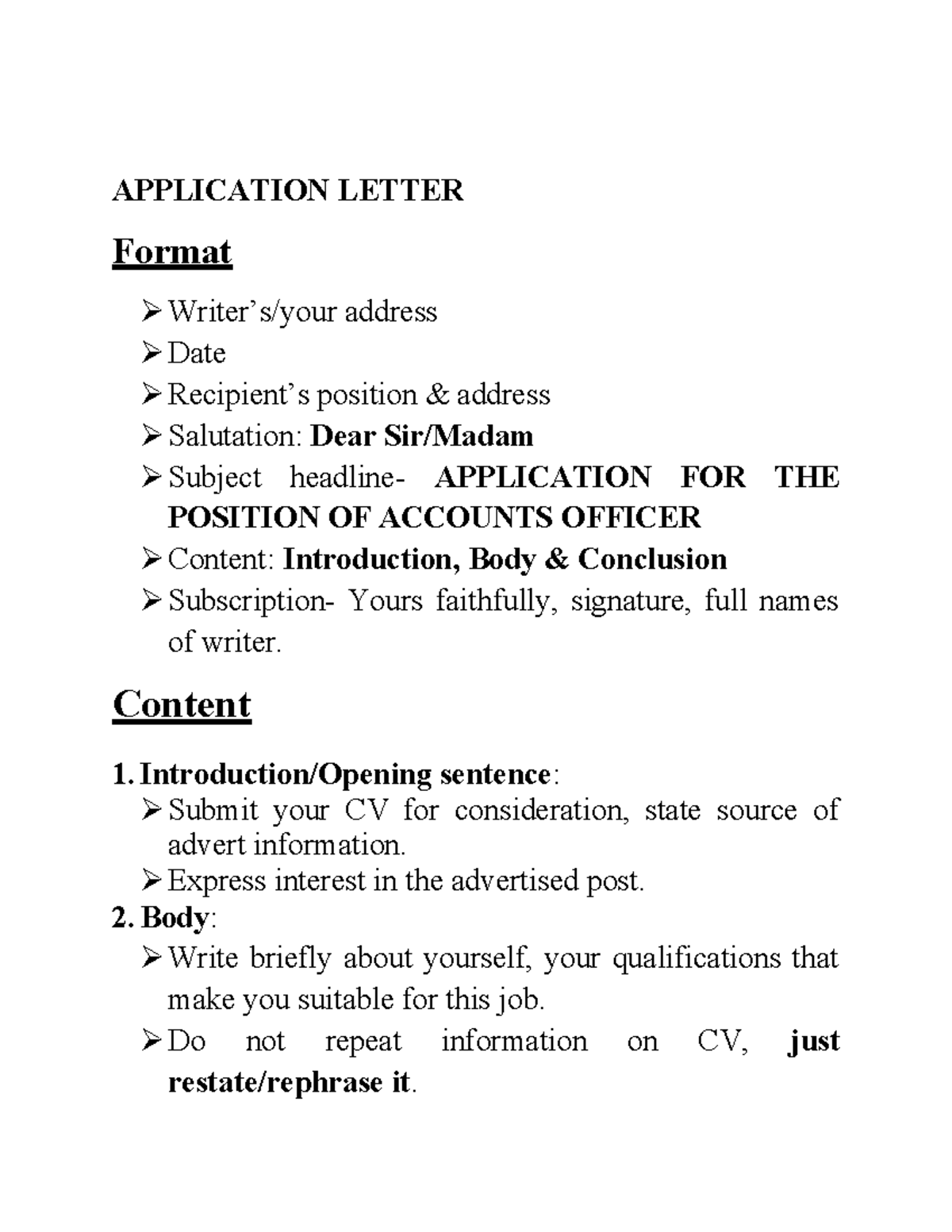 Application Letter Format Guidelines for Job Applications - Studocu
