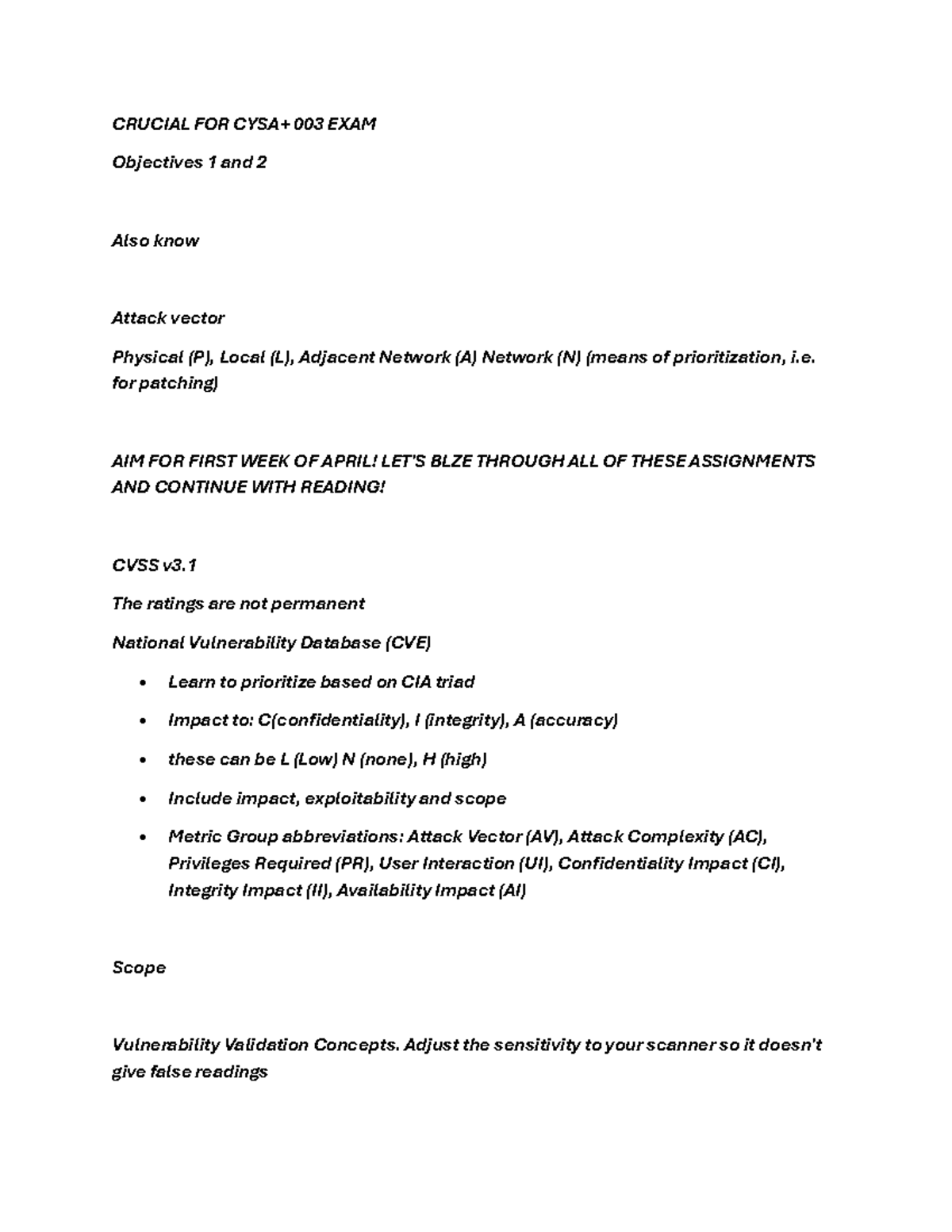 CYSA Overview Note - Domains 1 and 2 emphasized - CRUCIAL FOR CYSA+ 003 ...