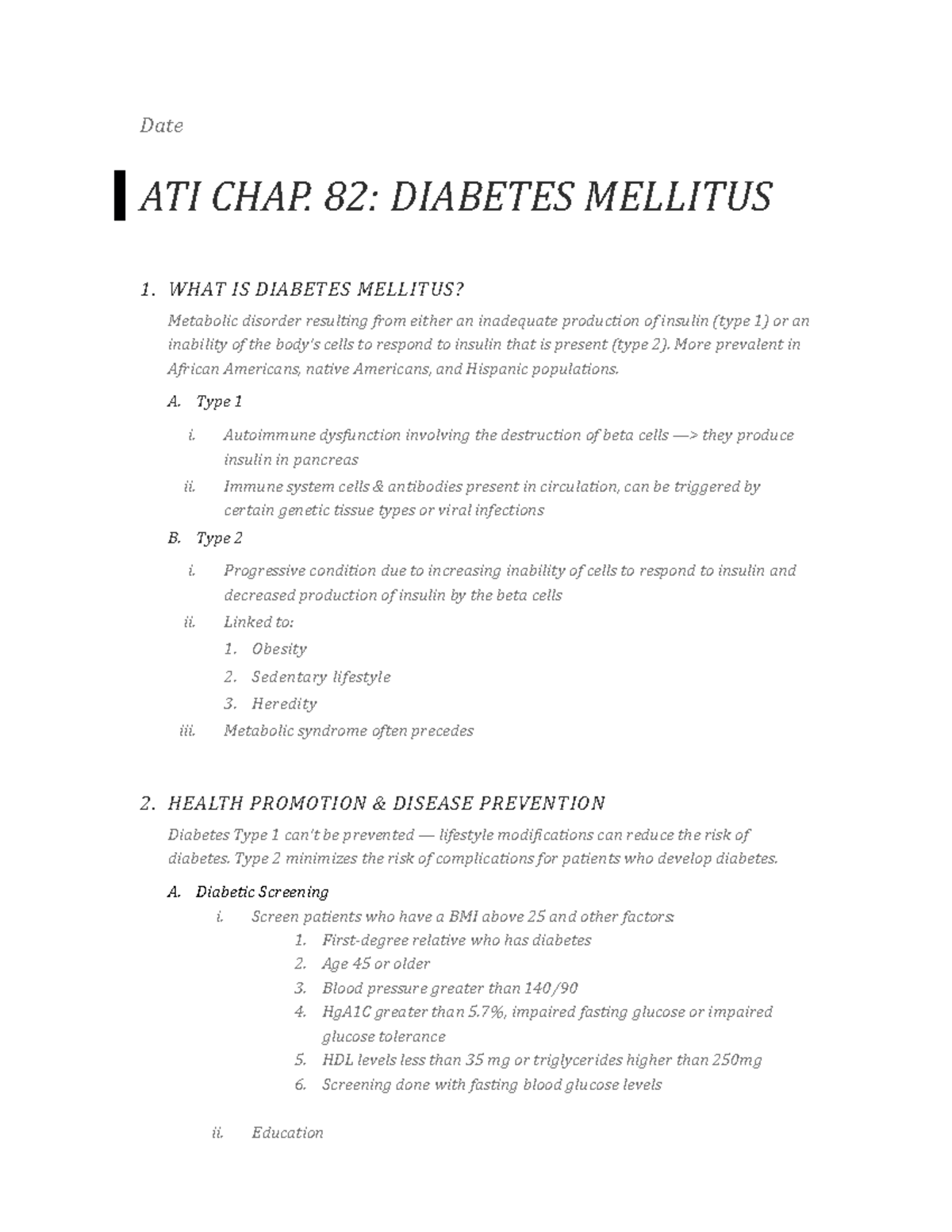 ATI Chapters   study guide   Date ATI CHAP. 20 DIABETES MELLITUS ...