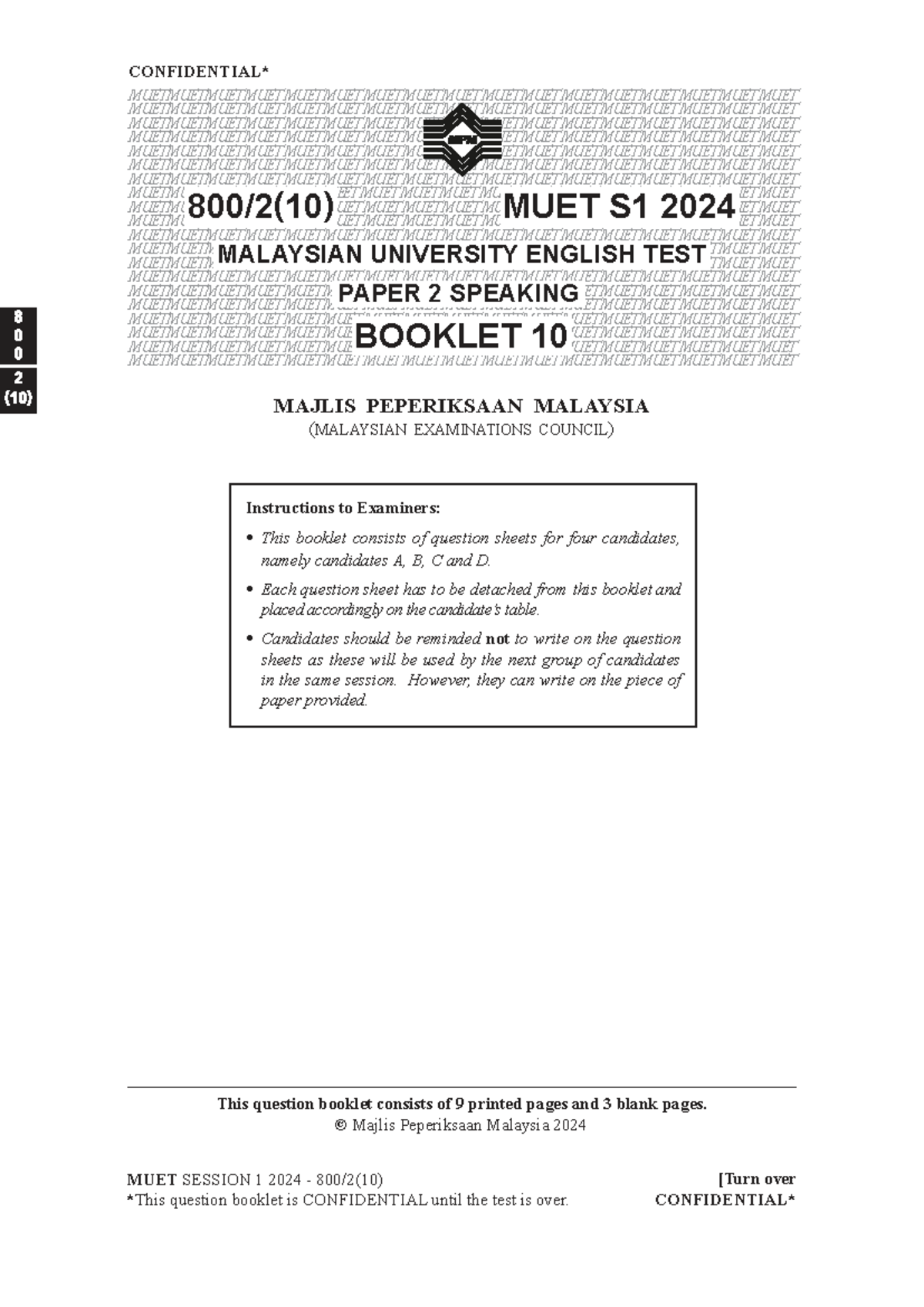 MUET S1 2024 Past Paper: Speaking & Group Discussion Guide - Studocu