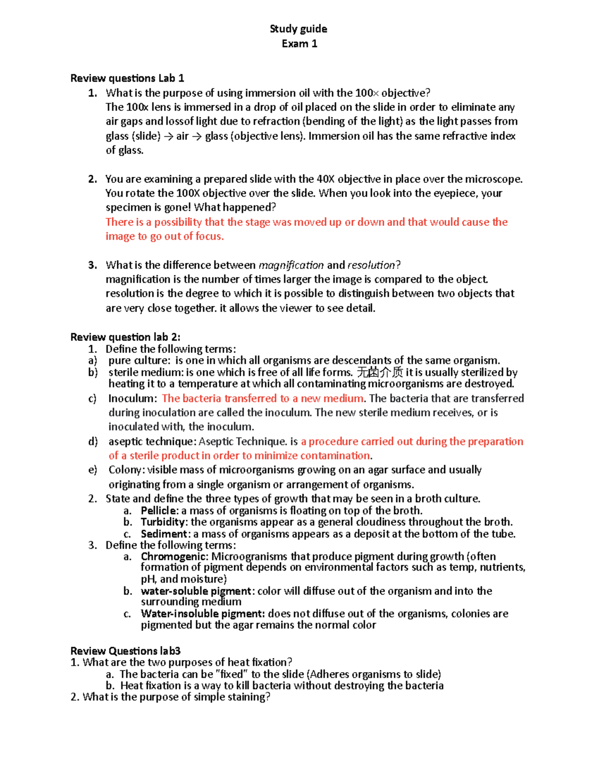 Exam 1 Study Guide for Bio 3302: Lab Questions & Key Concepts - Studocu