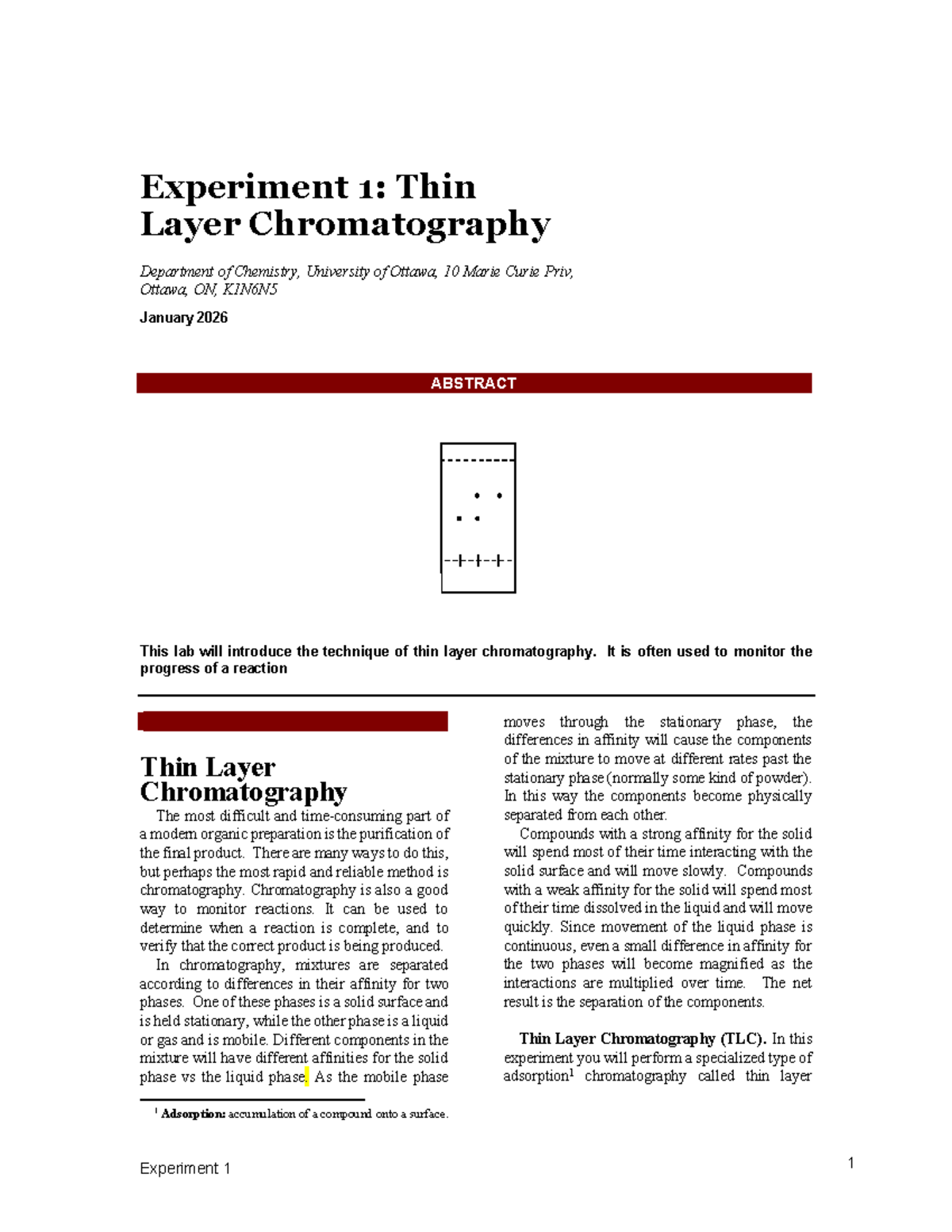 Experiment 1: TLC Analysis in Organic Chemistry (CHEM 132126) - Studocu