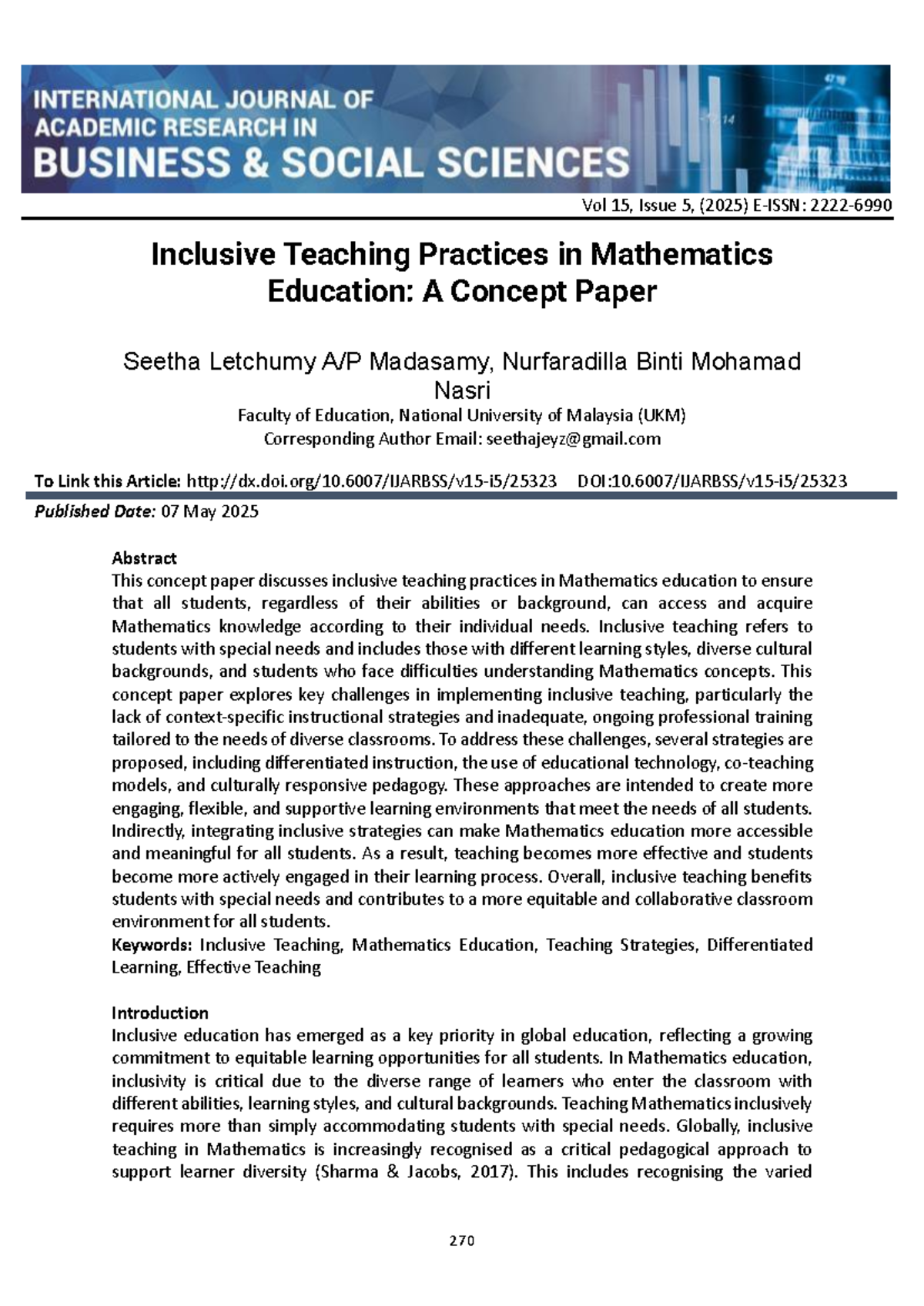 Inclusive Teaching Practices in Mathematics Education: A Concept Paper ...