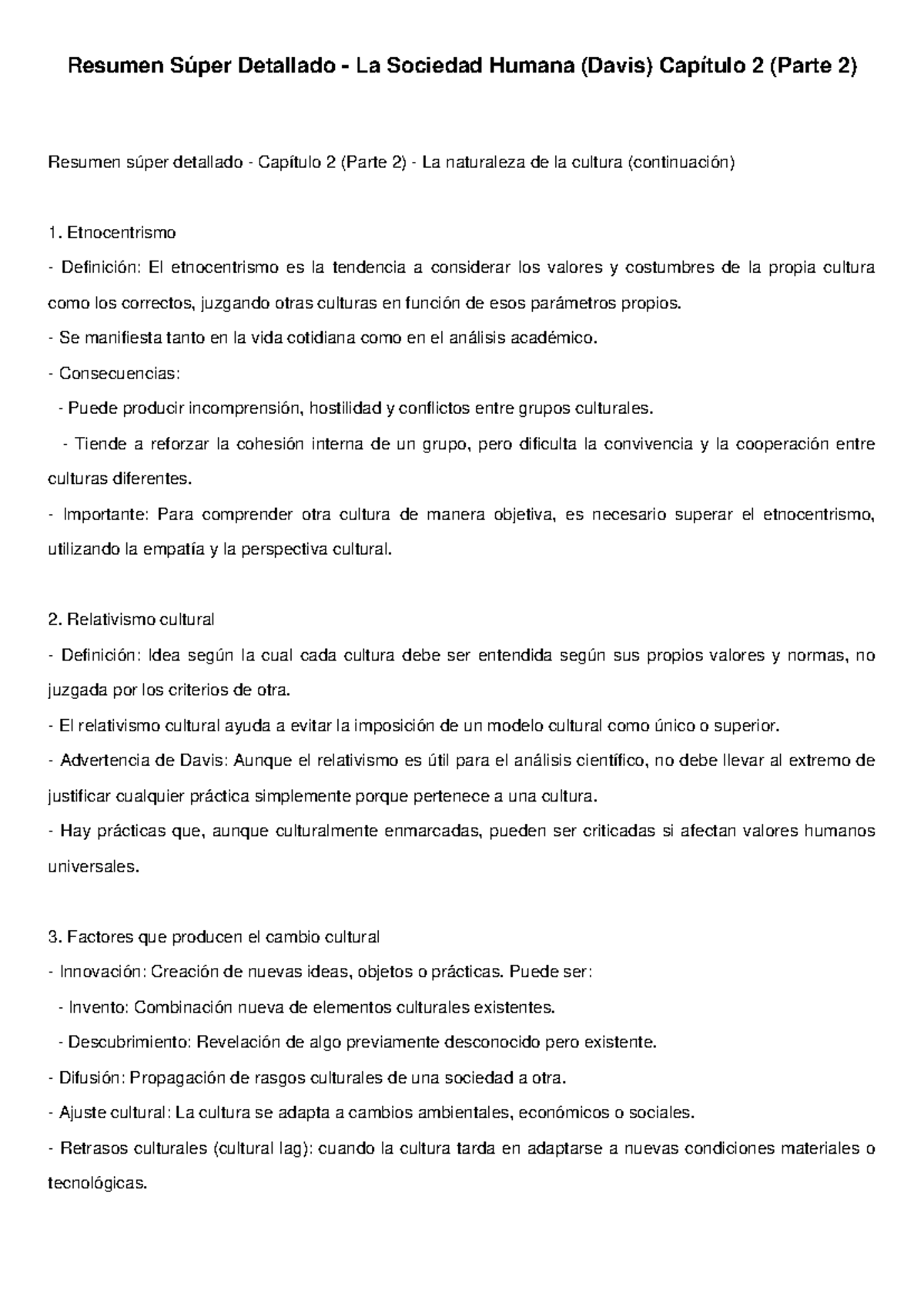 Resumen Detallado Capítulo 2 (Parte 2) La Sociedad Humana (Davis) - Studocu