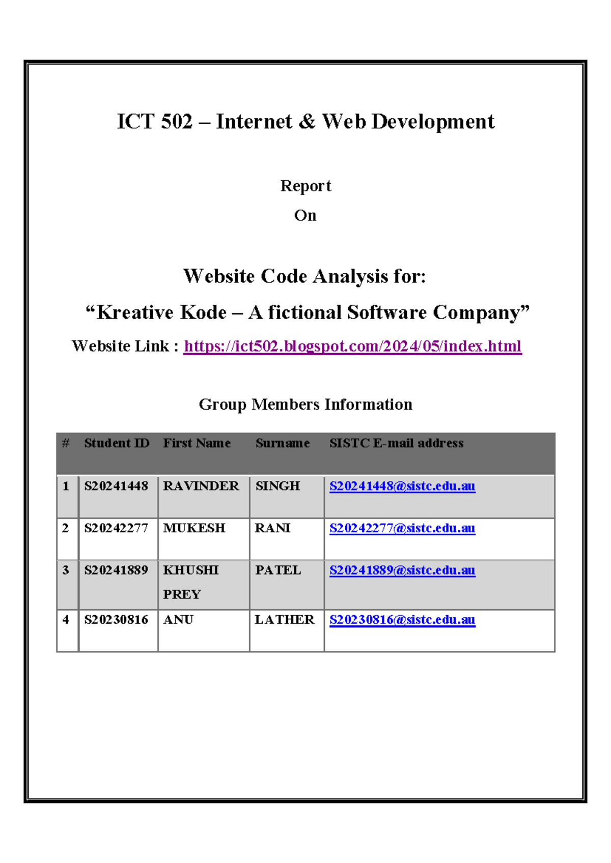 ICT502 Group Assignment: Website Code Analysis for Kreative Kode - Studocu