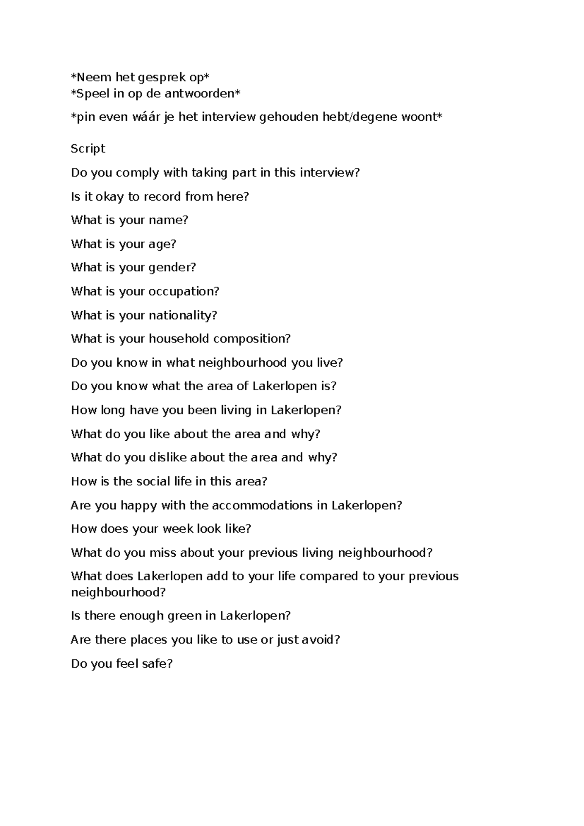 Interview Script: Lakerlopen Area Insights - Studeersnel