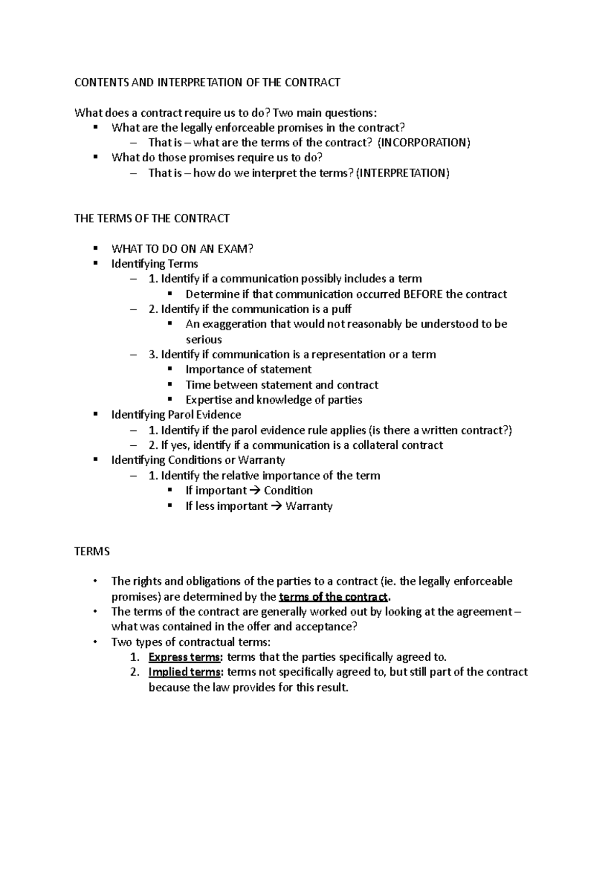 Business Law (LAW101) - Contract Law Essential Notes & Guidelines - Studocu