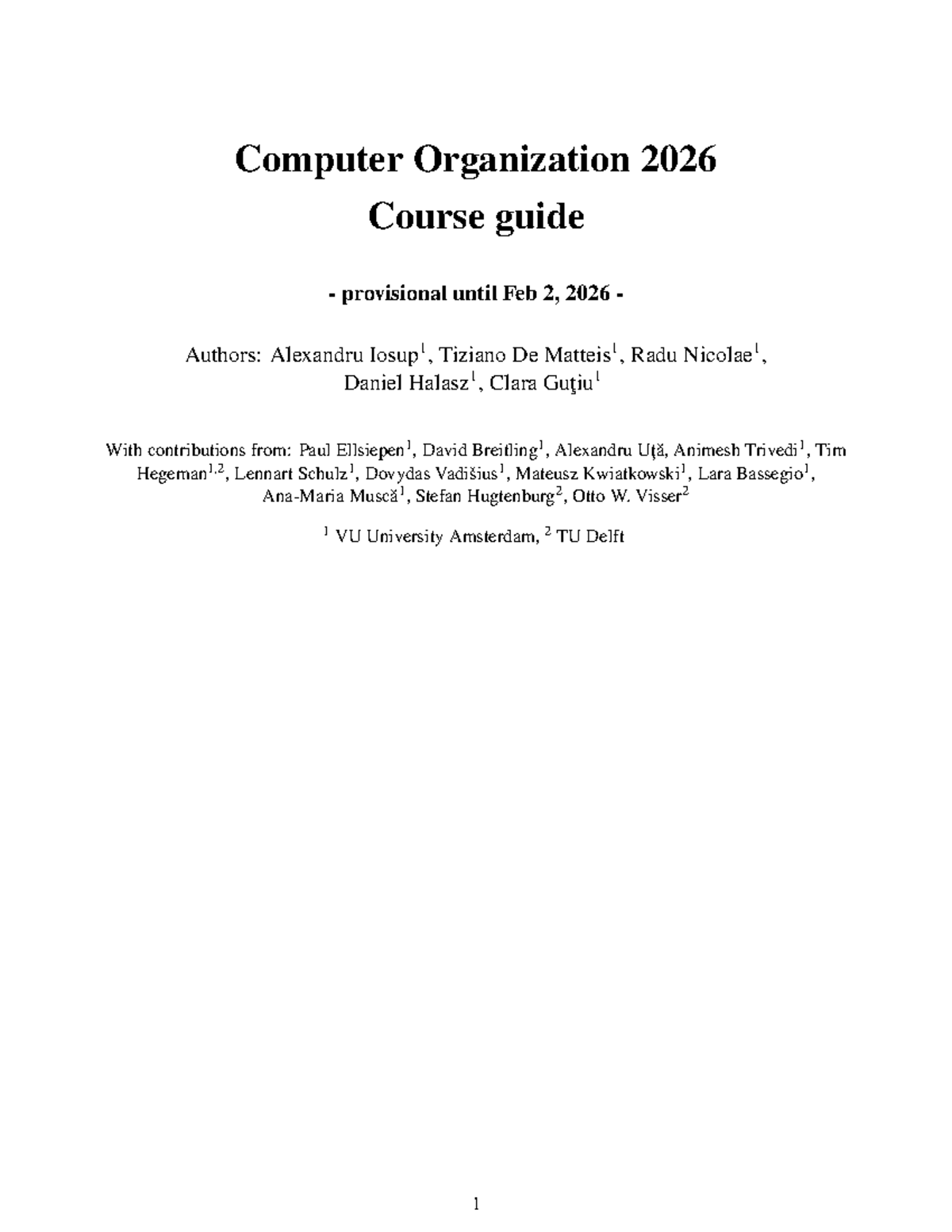 Computer Organization 2026 Course Guide (Provisional) - Studeersnel
