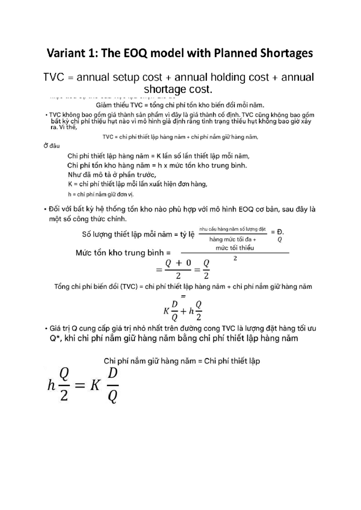 EOQ Model Analysis with Shortages and Discounts - Toán Tồn Kho - Studocu