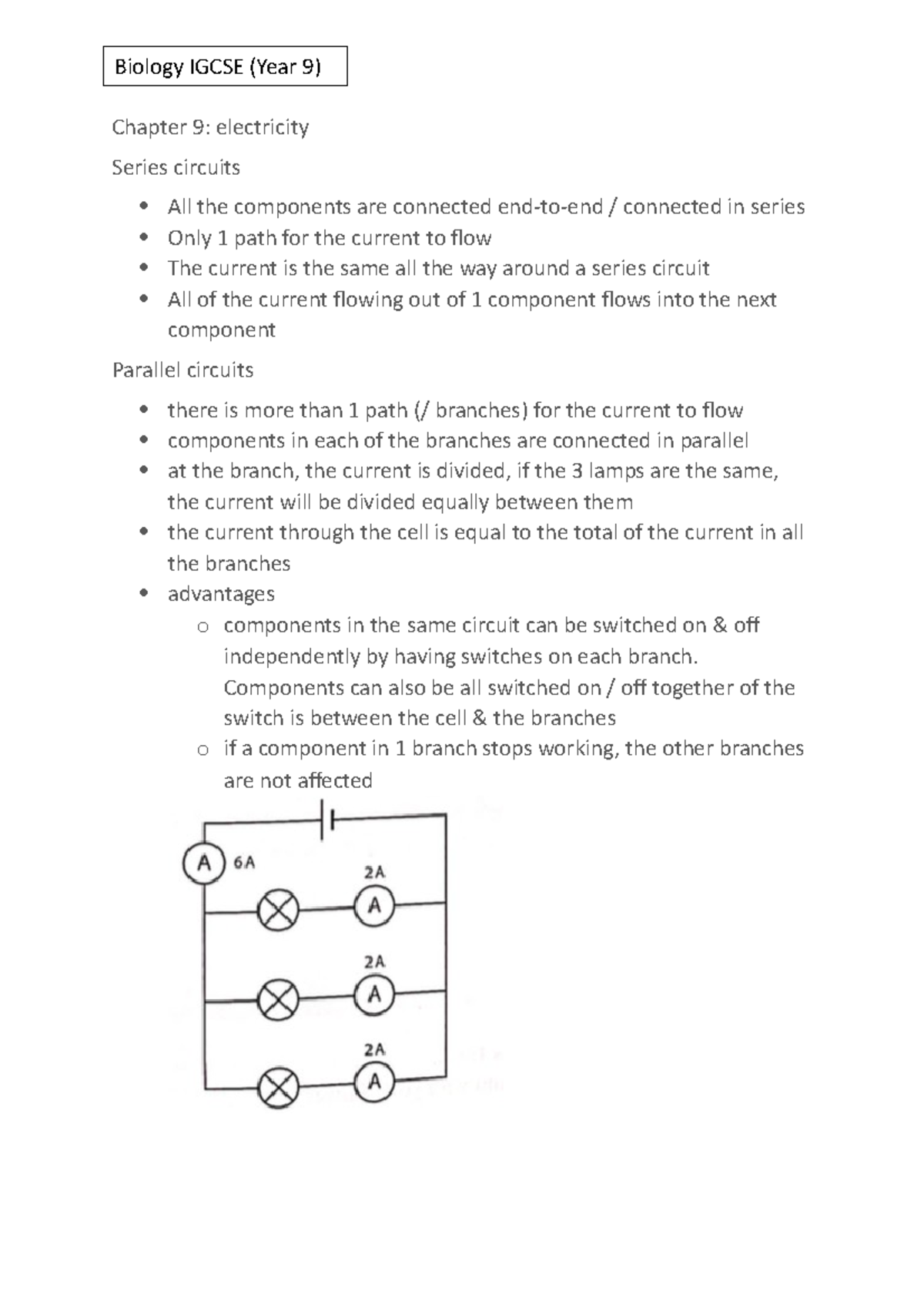 Chapter 9: Electricity Concepts in Science Y9 - Studocu