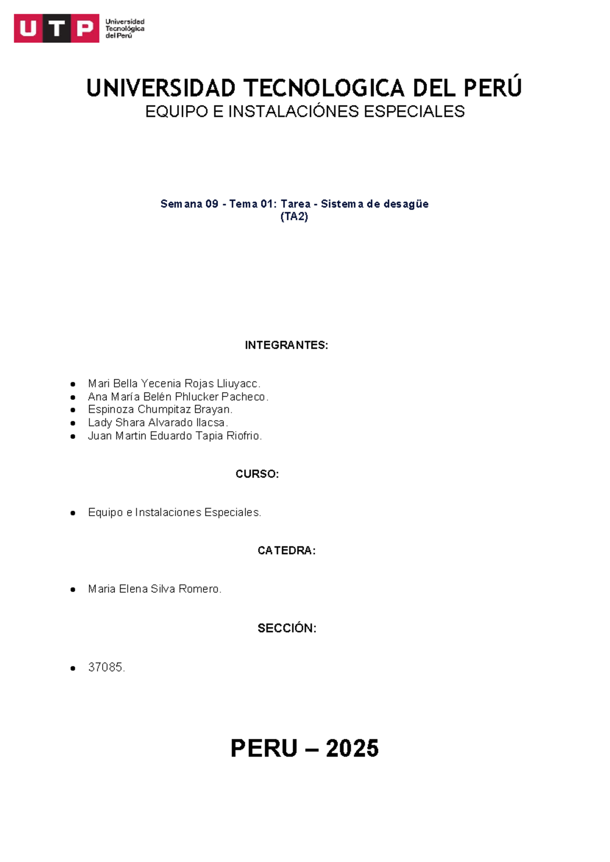 TA2 - Sistema de Desagüe en Vivienda Unifamiliar - Document Preview