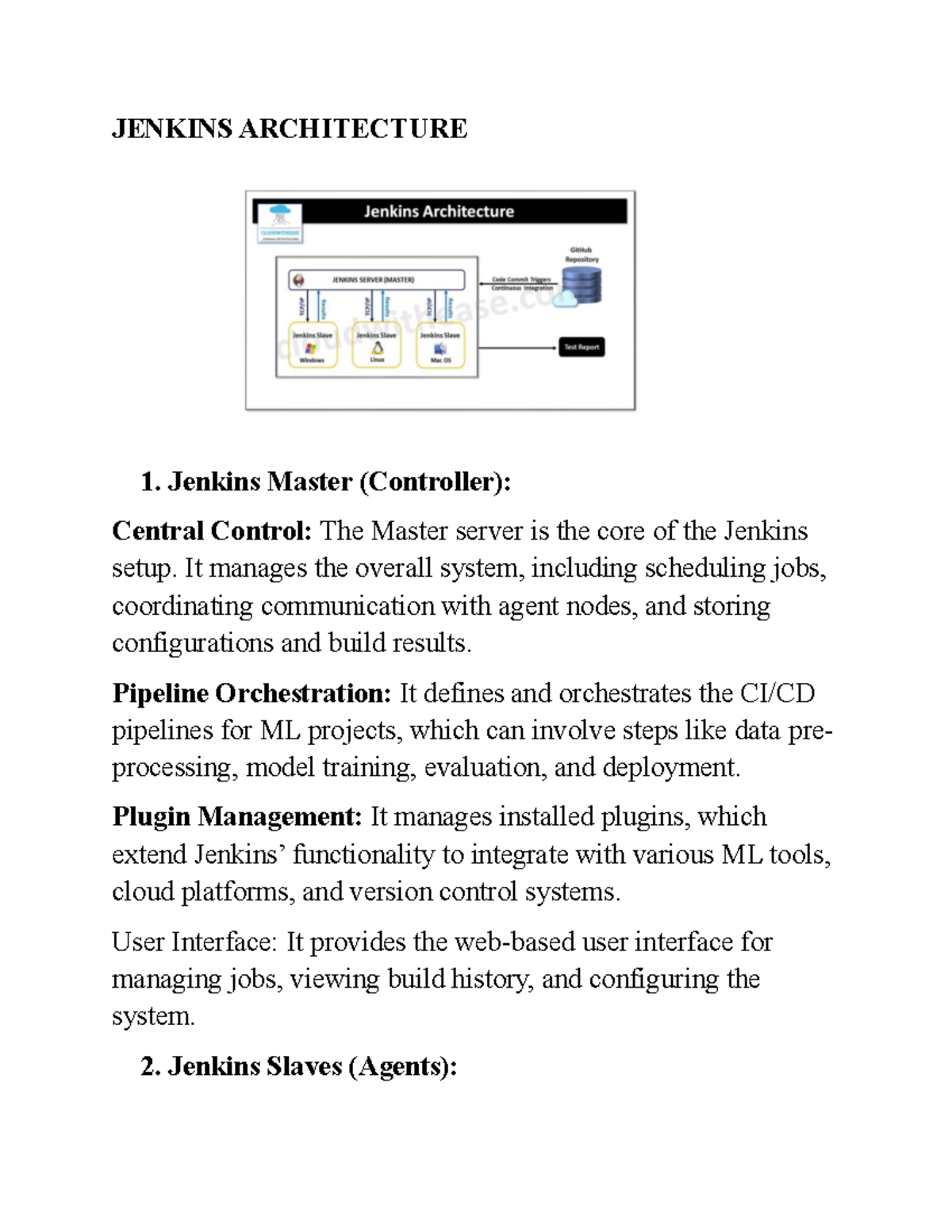 JENKINS ARCHITECTURE: Master & Agent Roles in ML Projects - Studocu