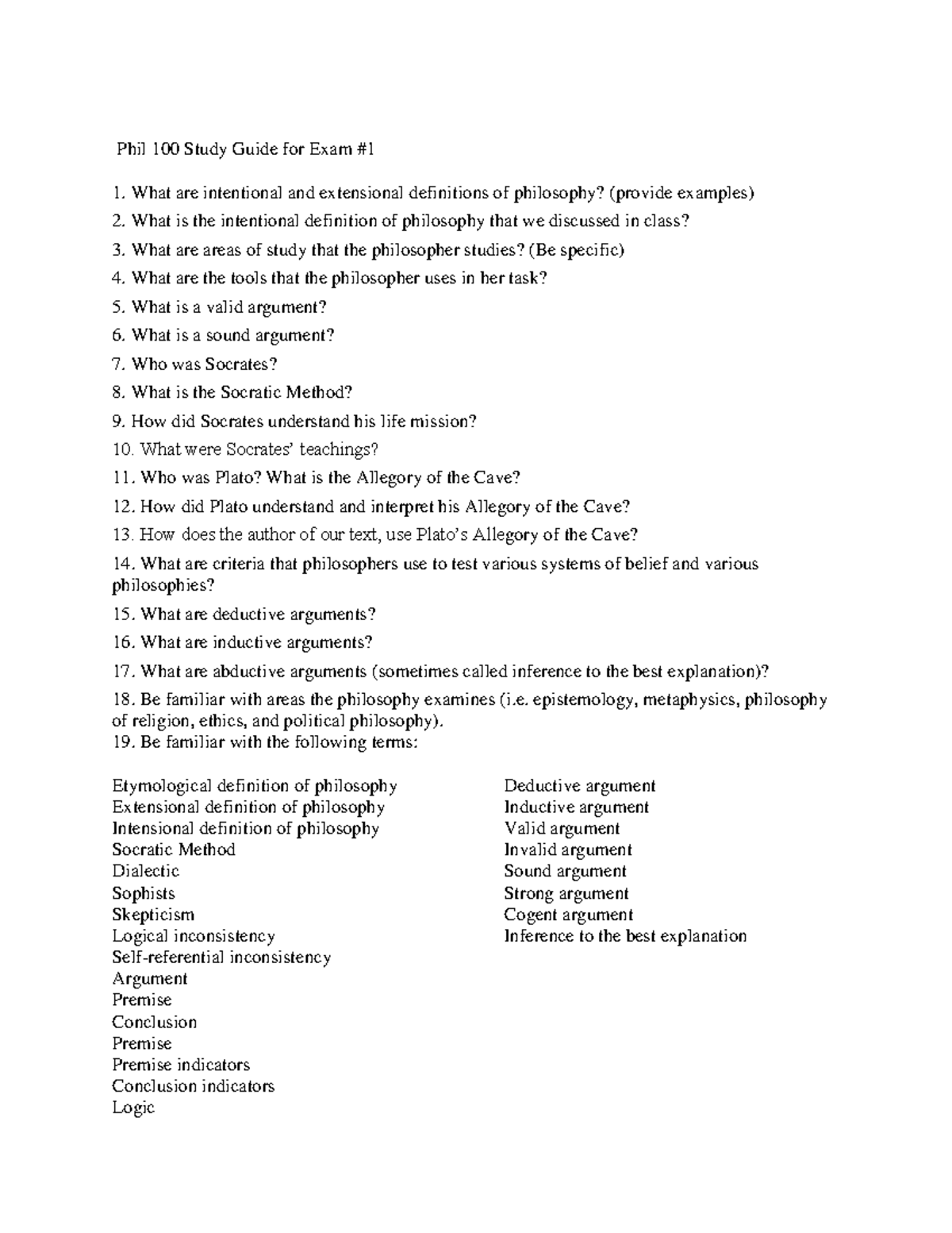Phil 100 Final Exam Study Guide: Key Concepts & Philosophers Review ...
