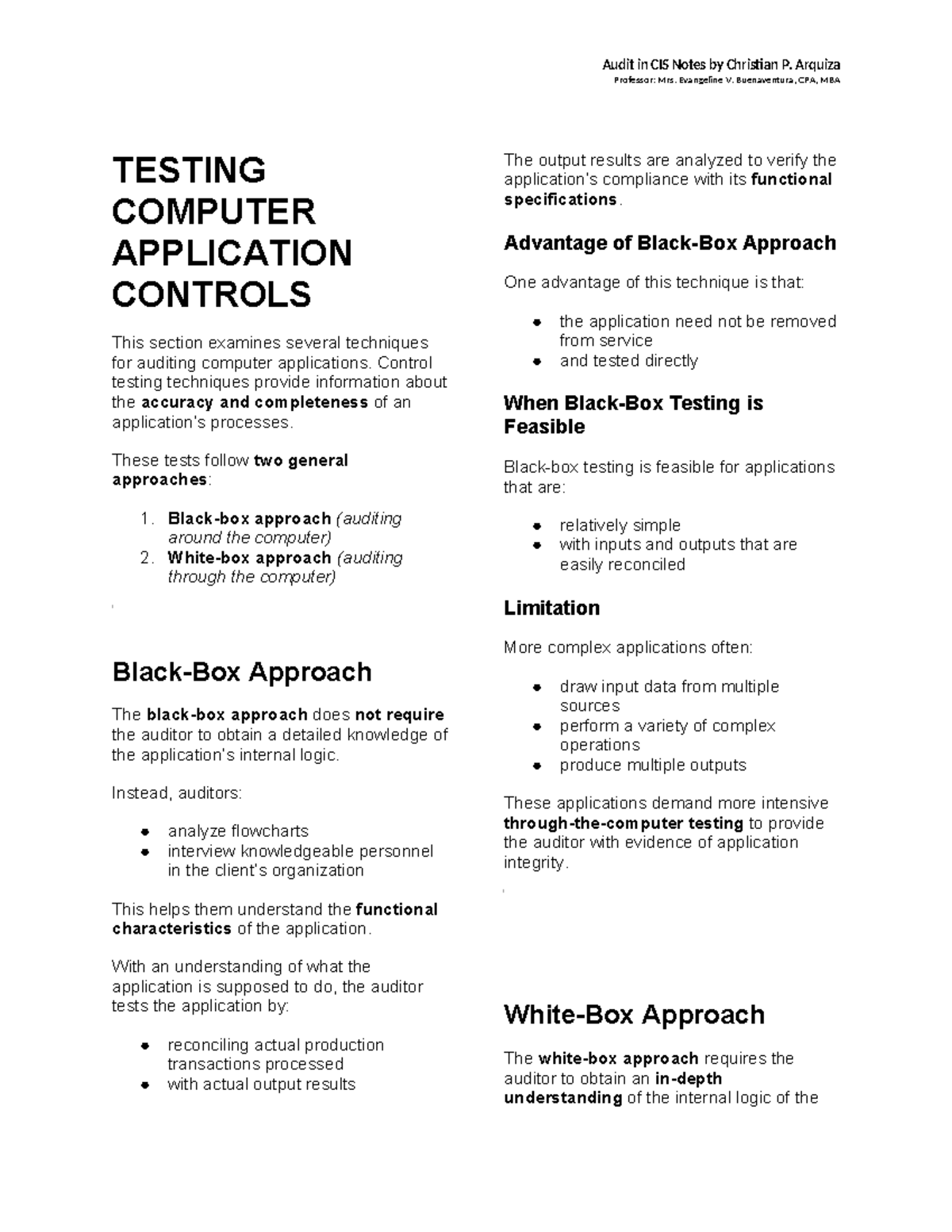 CIS 101: CH 7 - Testing Computer Application Controls Notes - Studocu