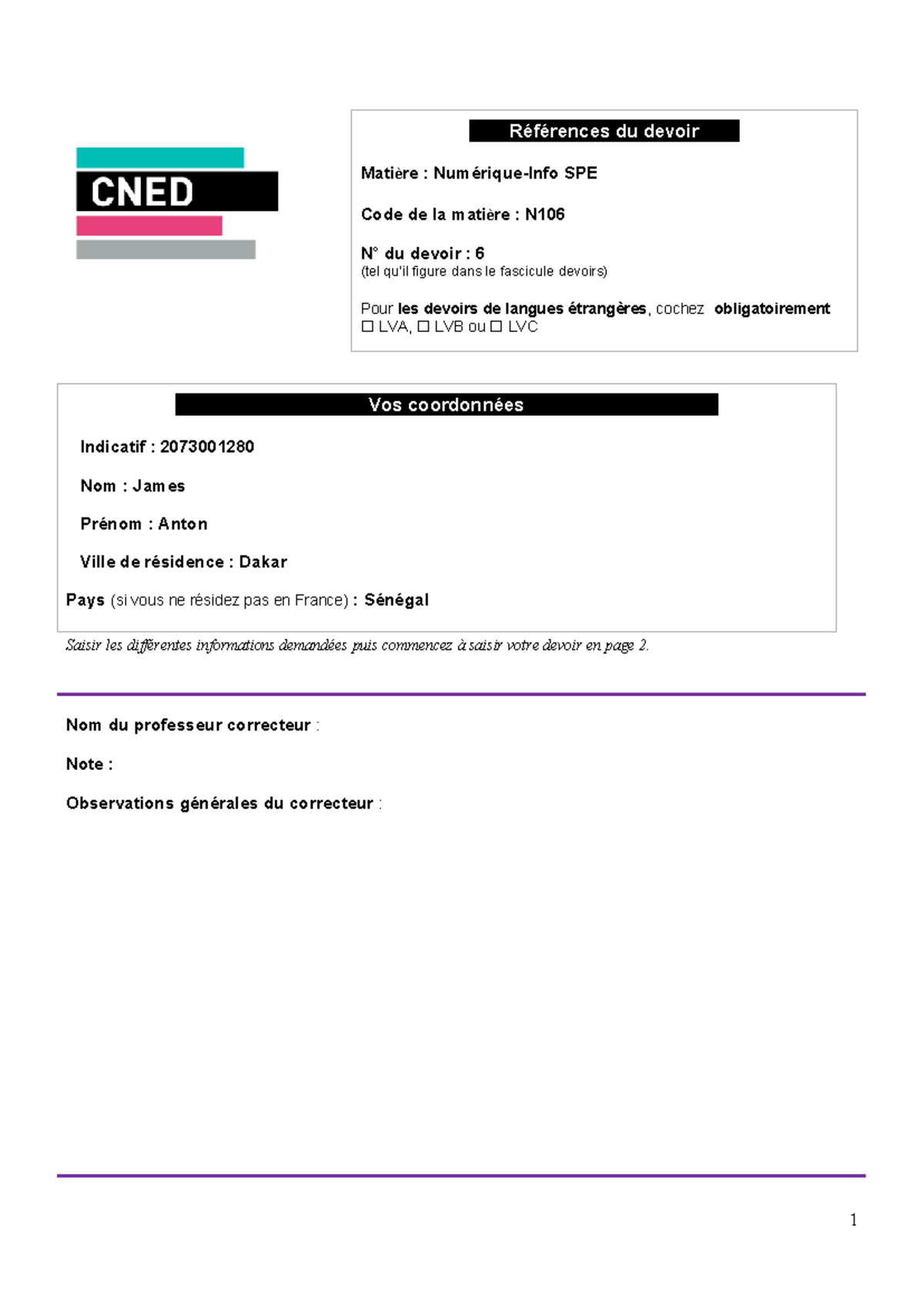 Devoir CNED Numérique-Info SPE N° 6 - Exercice et Résultats - Studocu
