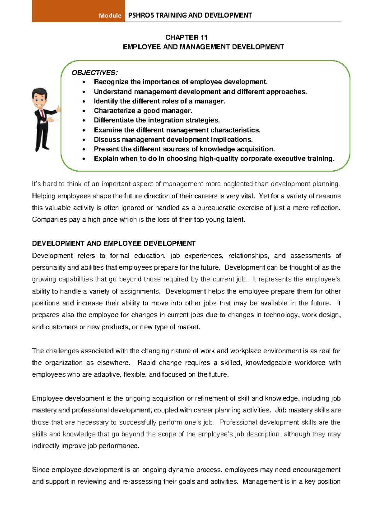 Chapter 11: Employee & Management Development Strategies - Studocu