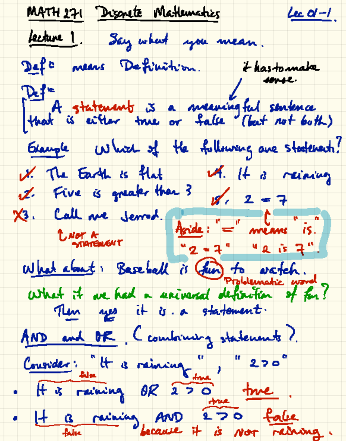 271 L02 lecture 01 - Notes - MATH 271 Discrete Mathematics Lec ol I ...