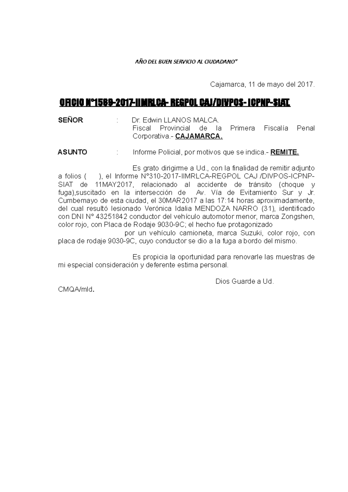 Informe Despiste - Investigación Policial de Accidente de Tránsito C7F-288 - Document Preview