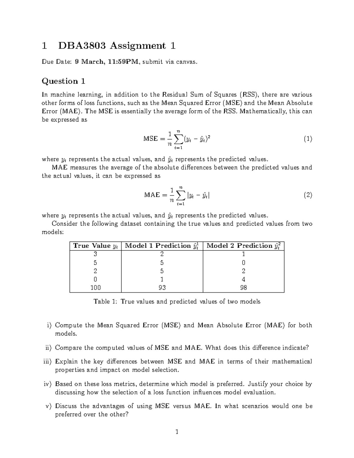 DBA Assignment 1 - 1 DBA3803 Assignment 1 Due Date: 9 March, 11:59PM ...