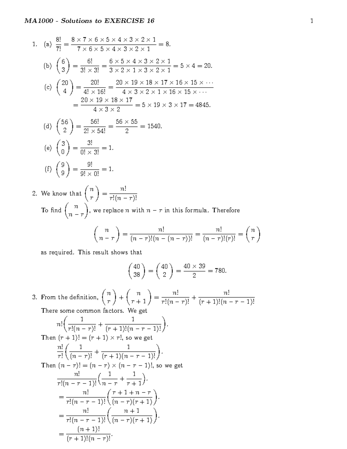 MA1000 Solutions for Exercises 16 - Detailed Calculations and Steps ...