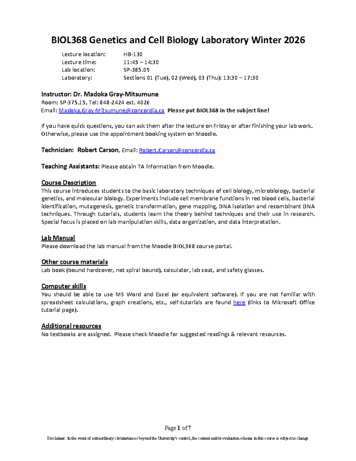 BIOL368 Winter 2026 Genetics & Cell Biology Lab Outline - Studocu