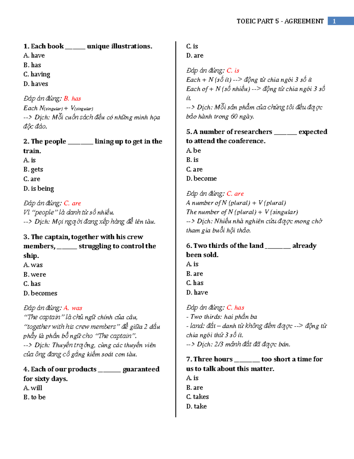 Grammar Agreement Exercise - AK - Studocu