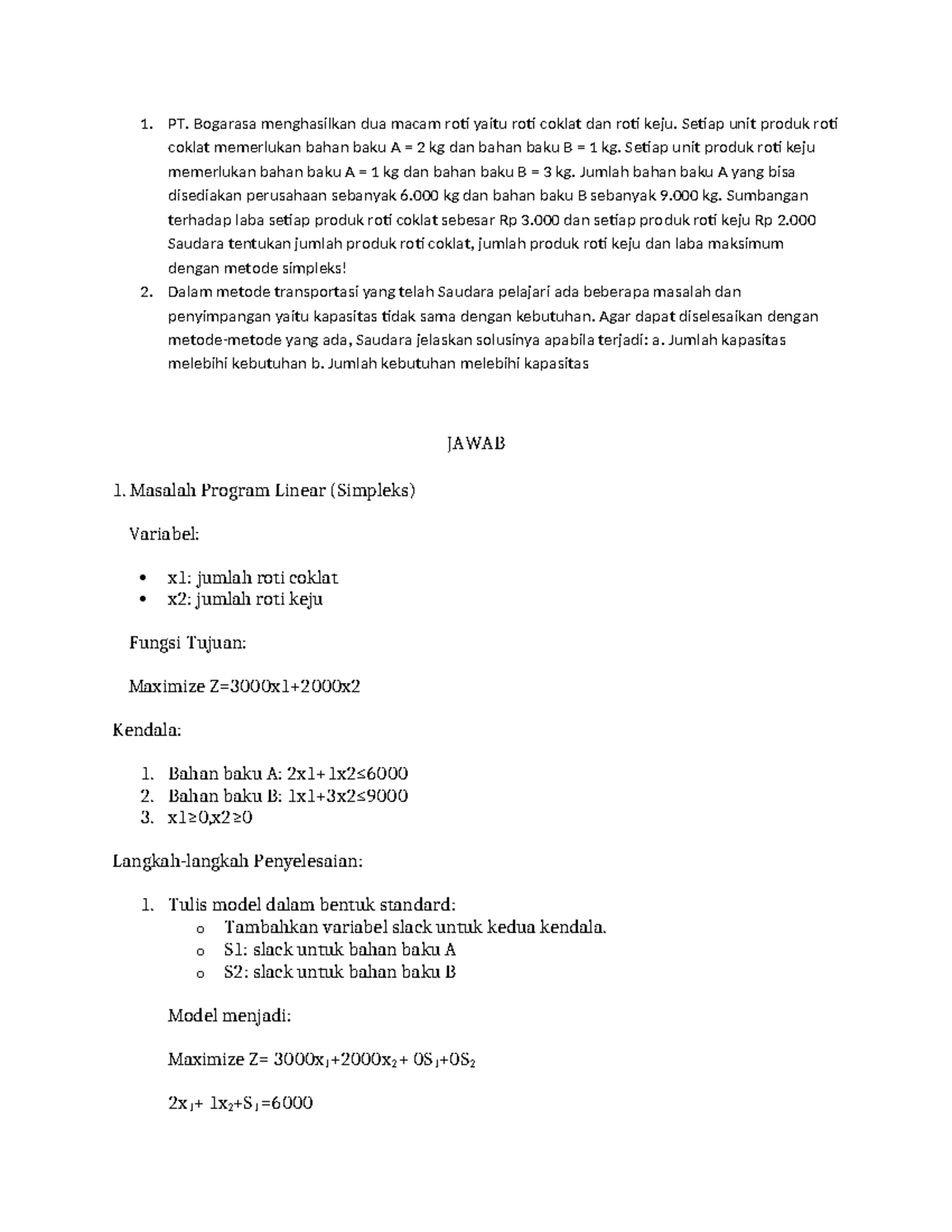 Tugas 4413 - Analisis Program Linear dan Metode Transportasi - Studocu