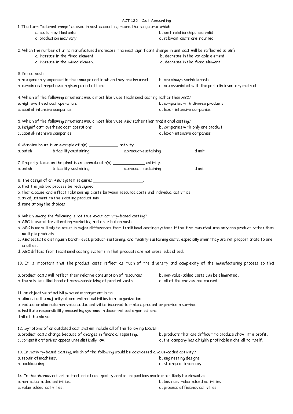 ACT 120 Cost Accounting: Key Concepts and Exam Review Notes - Studocu