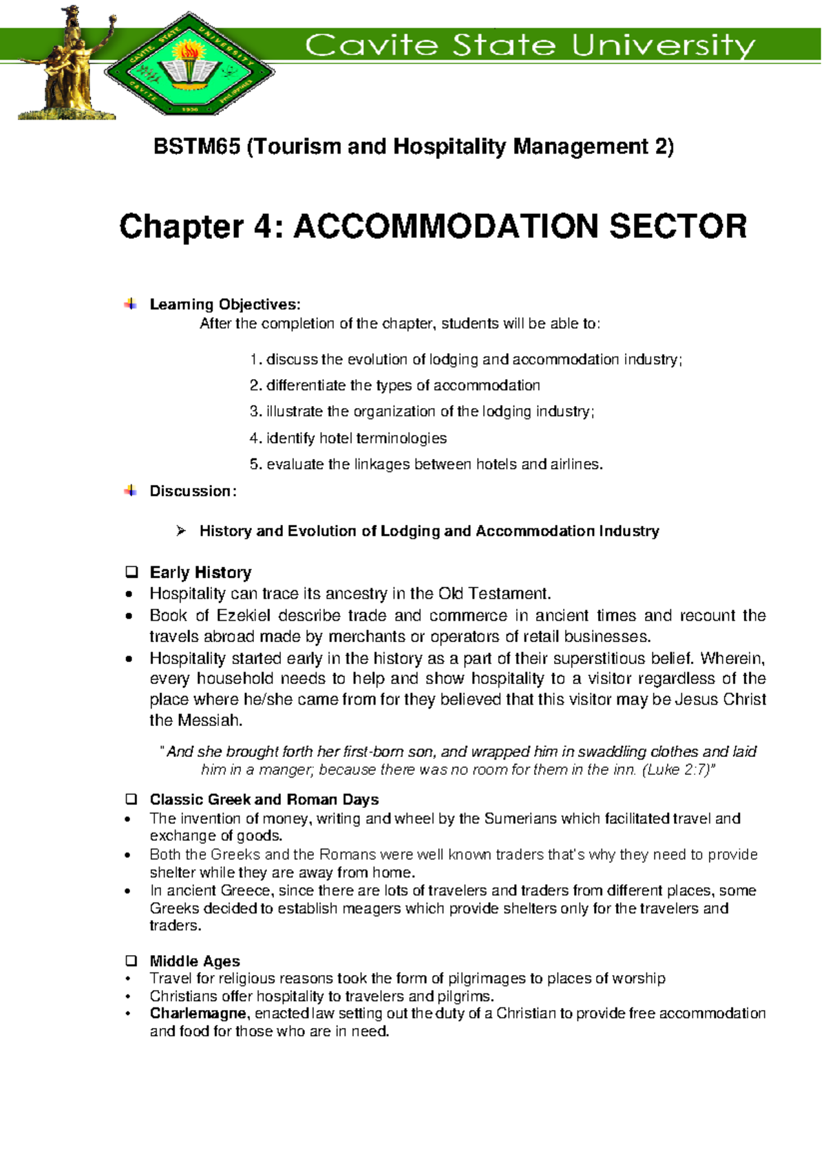 TOUR65 Chapter 4 Lecture - BSTM65 (Tourism and Hospitality Management 2 ...