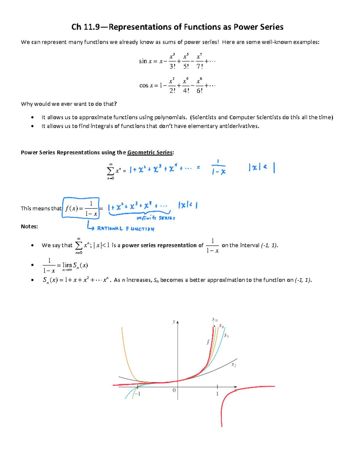 Math 401 Ch 119-Representation of Functions as Power Series (Filled in ...