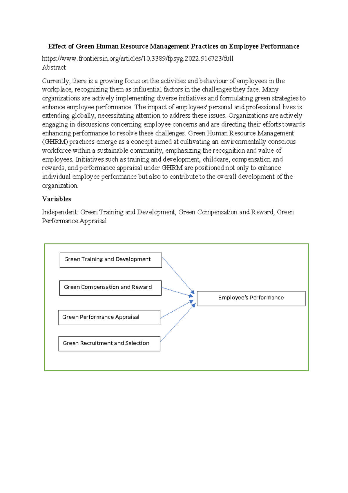 Green HRM Practices Impact on Employee Performance - GHRM Report - Studocu