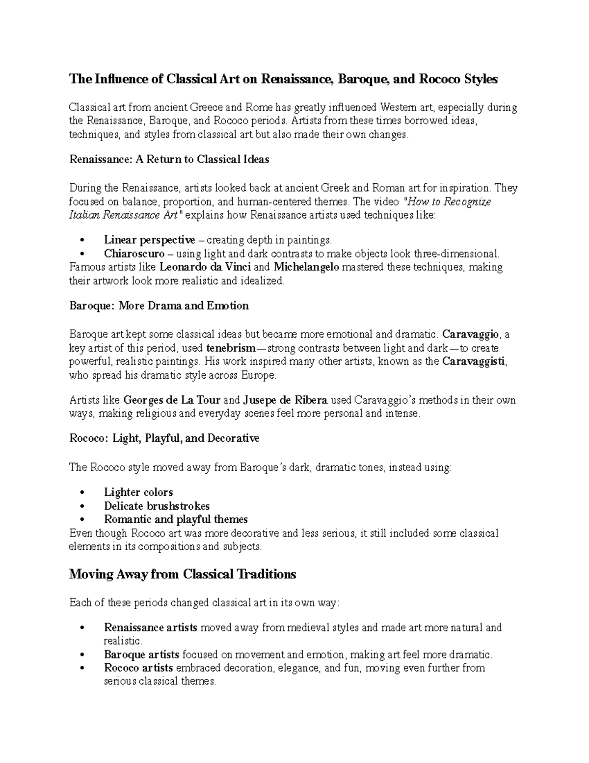 Art History Learning Journal: Classical Influence on Renaissance to ...