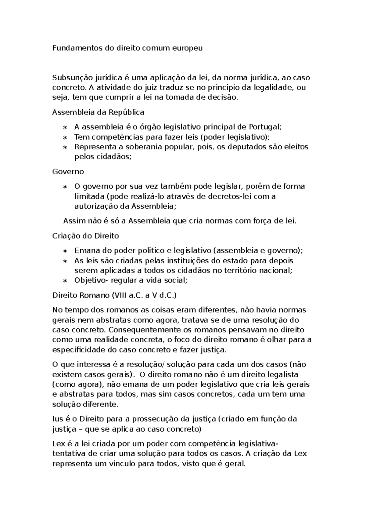 FDCE - Apontamentos sobre Fundamentos do Direito Comum Europeu - Studocu