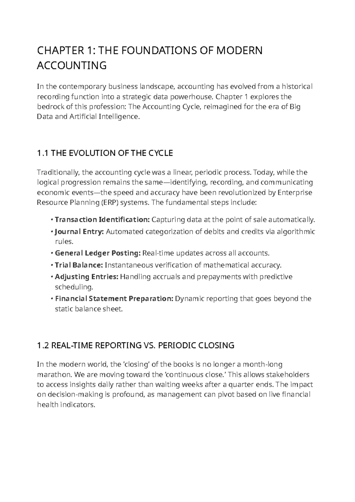 ACCT 101: Chapter 1 - Foundations of Modern Accounting Cycle - Studocu