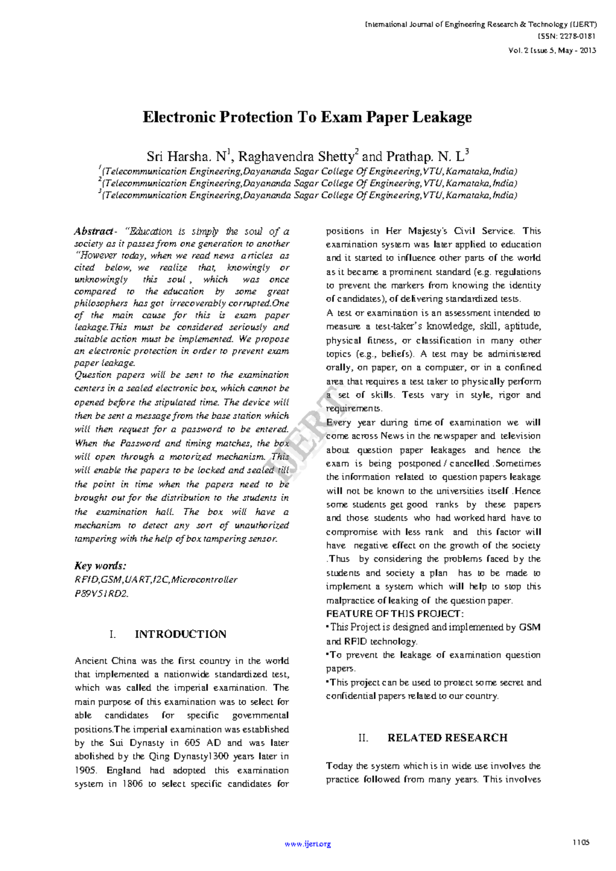 Electronic Protection Against Exam Paper Leakage - IJERT Vol. 2 Issue 5 ...