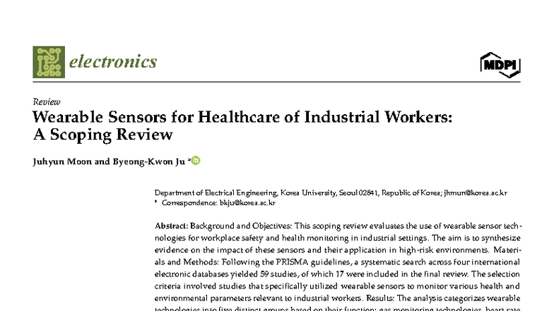 Electronics 2024: Scoping Review on Wearable Sensors for Industrial ...
