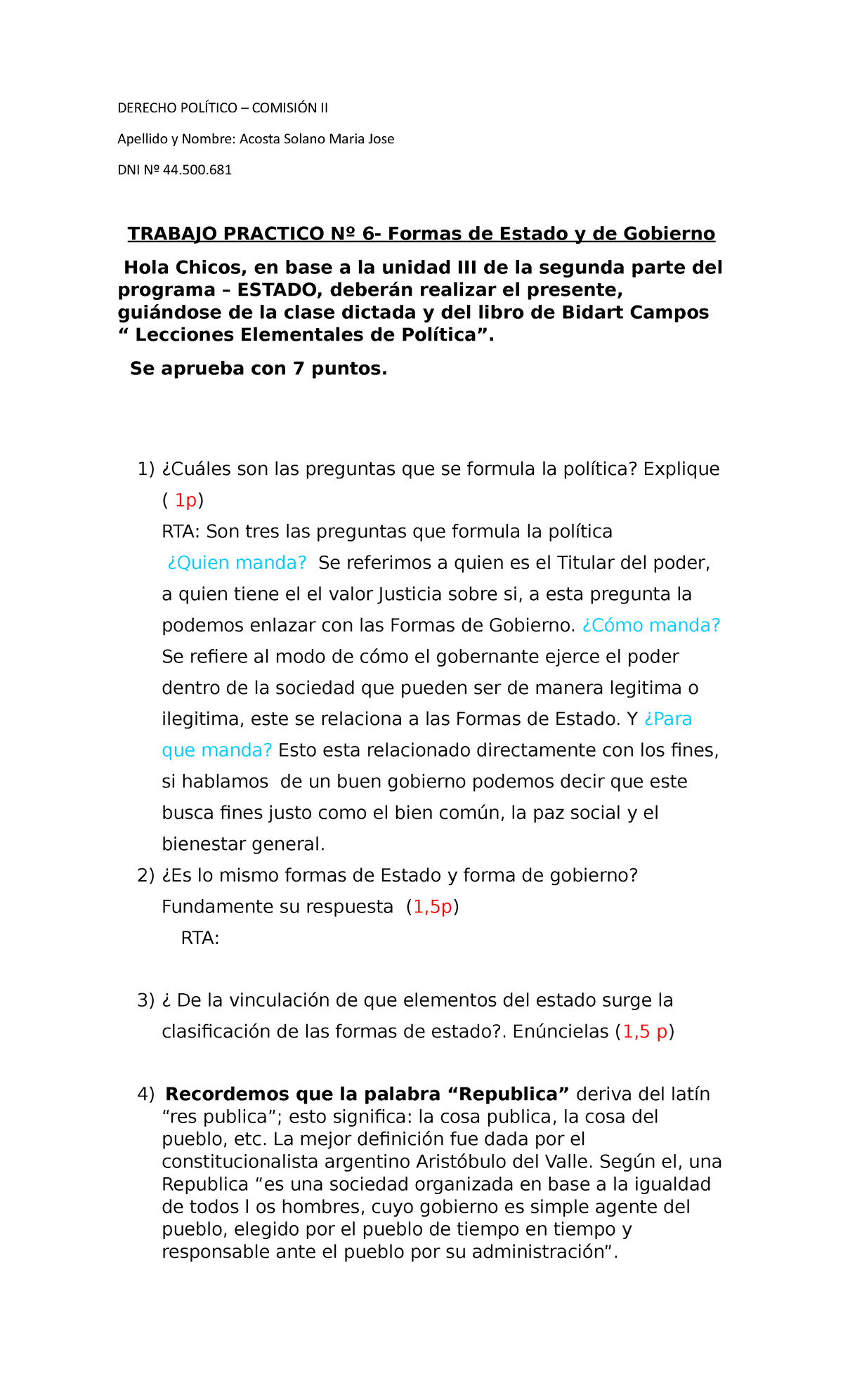 Trabajo Práctico N° 6: Formas de Estado y Gobierno en Derecho Político -  Studocu