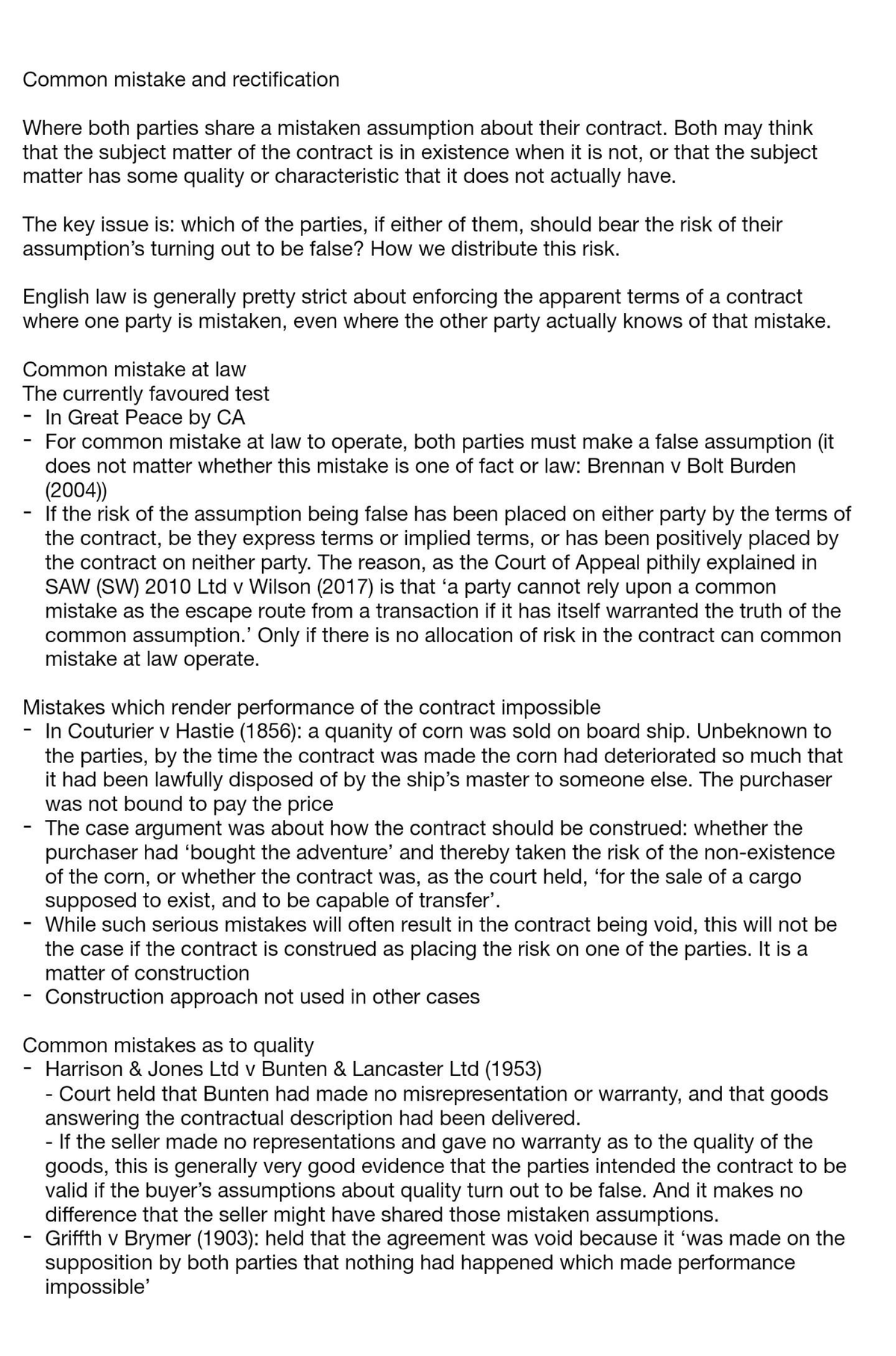 Mistake in Contract Law - Studocu