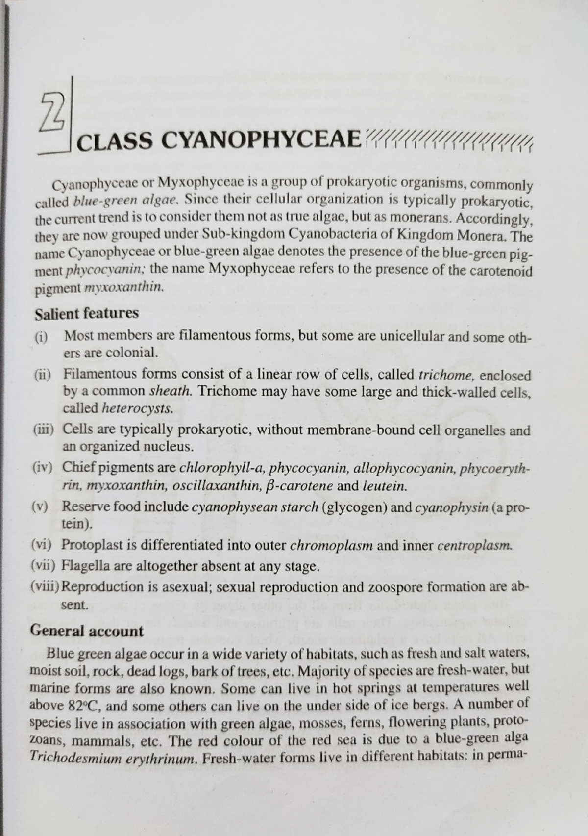 Cyanophyceae Class Notes for BSc Botany Students: Key Features and  Importance - Studocu