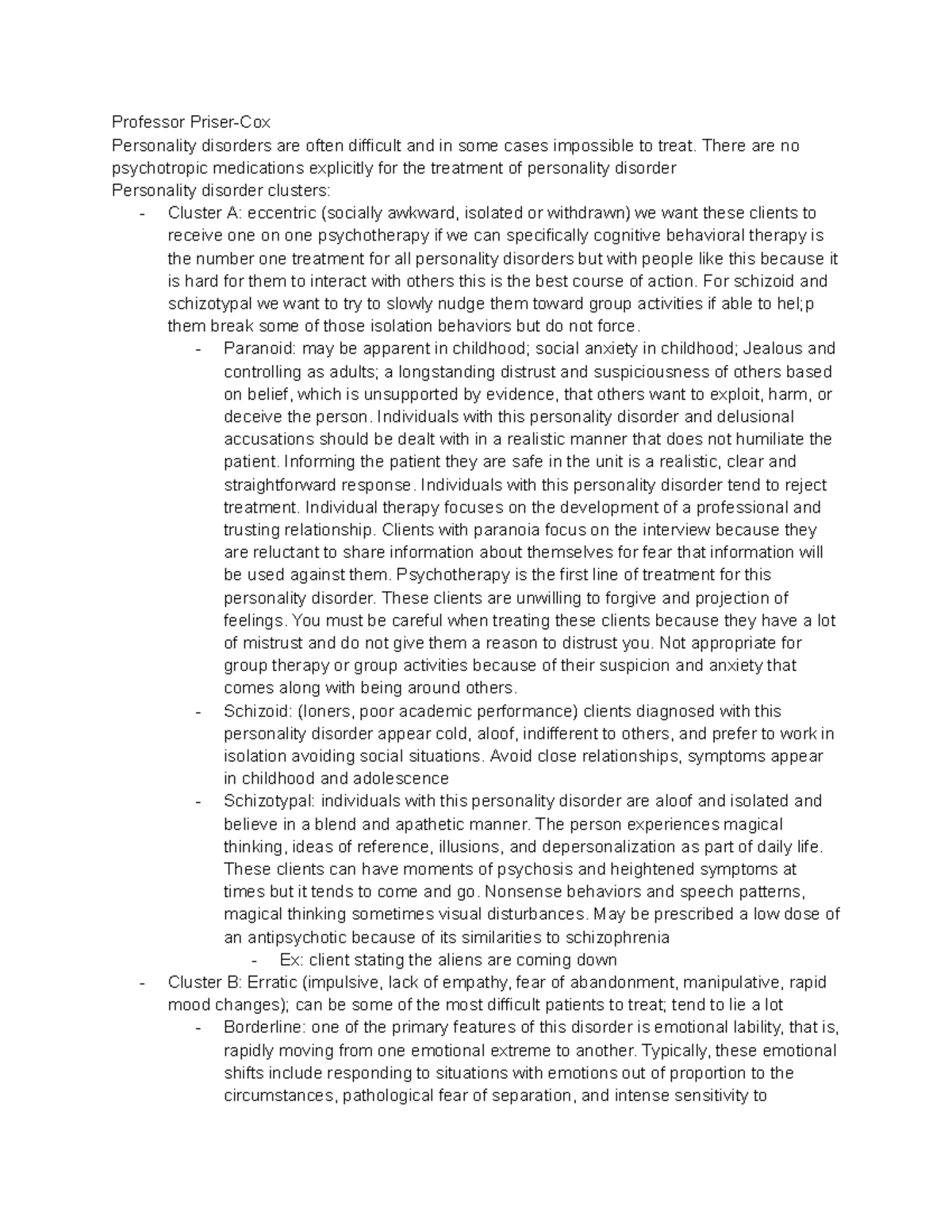 Mental Health Exam 2 Review: Understanding Personality Disorders - Studocu